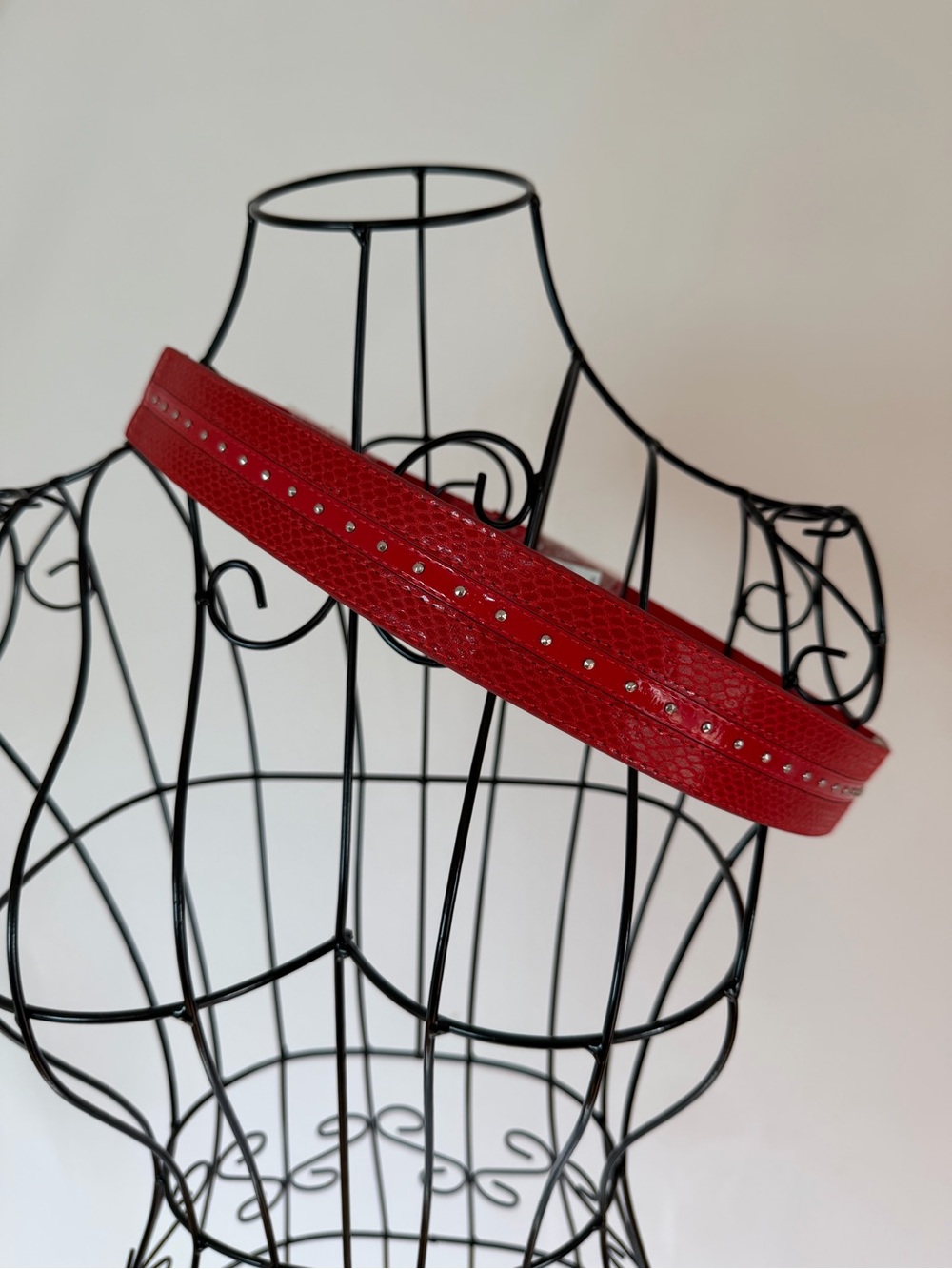 White House Black Market Red Studded Waist Belt